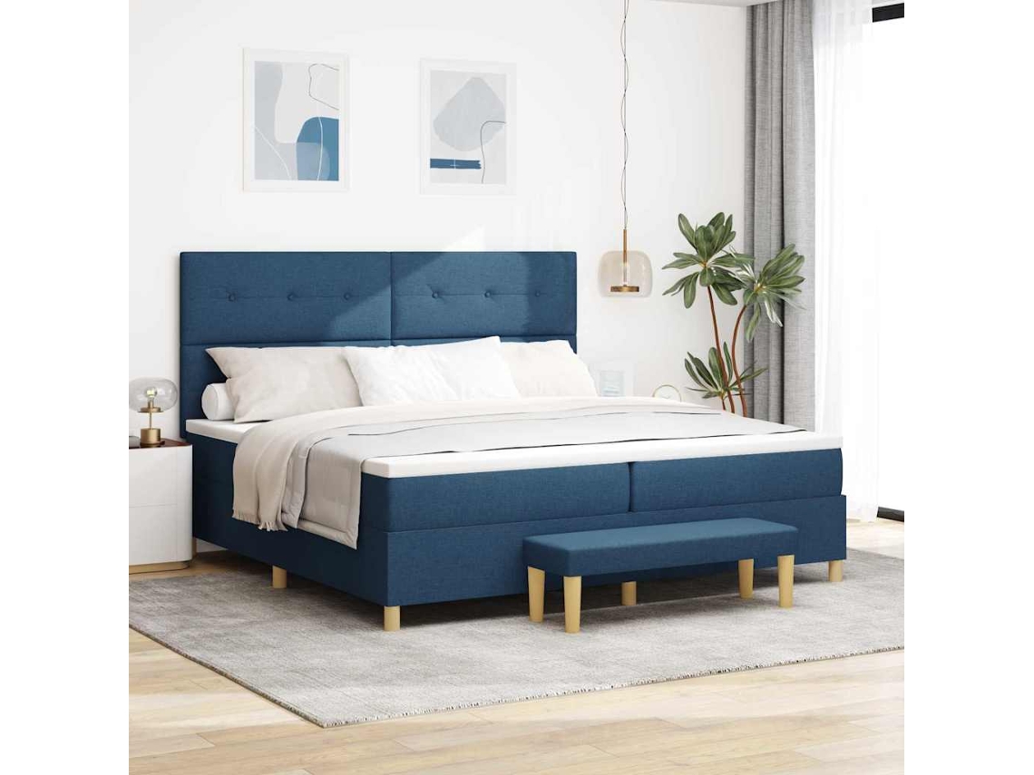Vidaxl Cama Box Com Cabeceira Azul 200 X 200 Cm Tecido