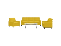 Vidaxl 3 Pcs Conjunto De Sofás Com Almofadões Veludo Amarelo