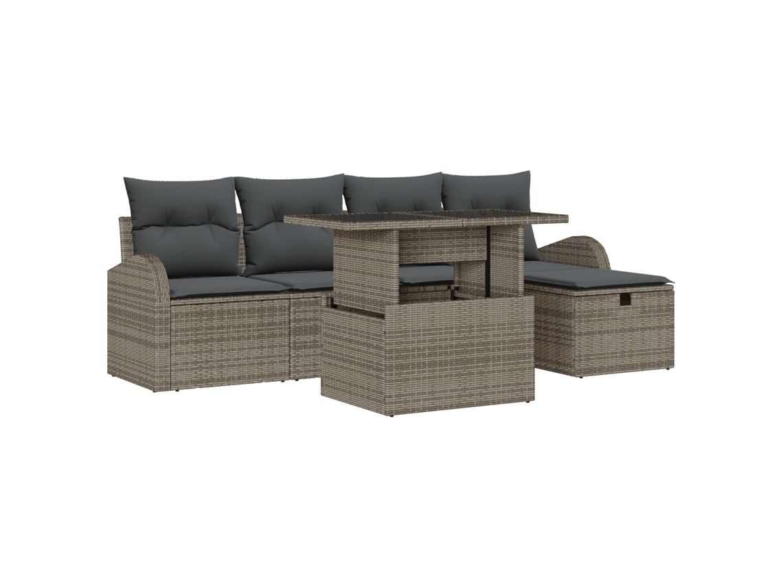 Conjunto 6 Sofá Exterior Vidaxl Cinzento Vime Pe (234 X 177 X 85 Cm)