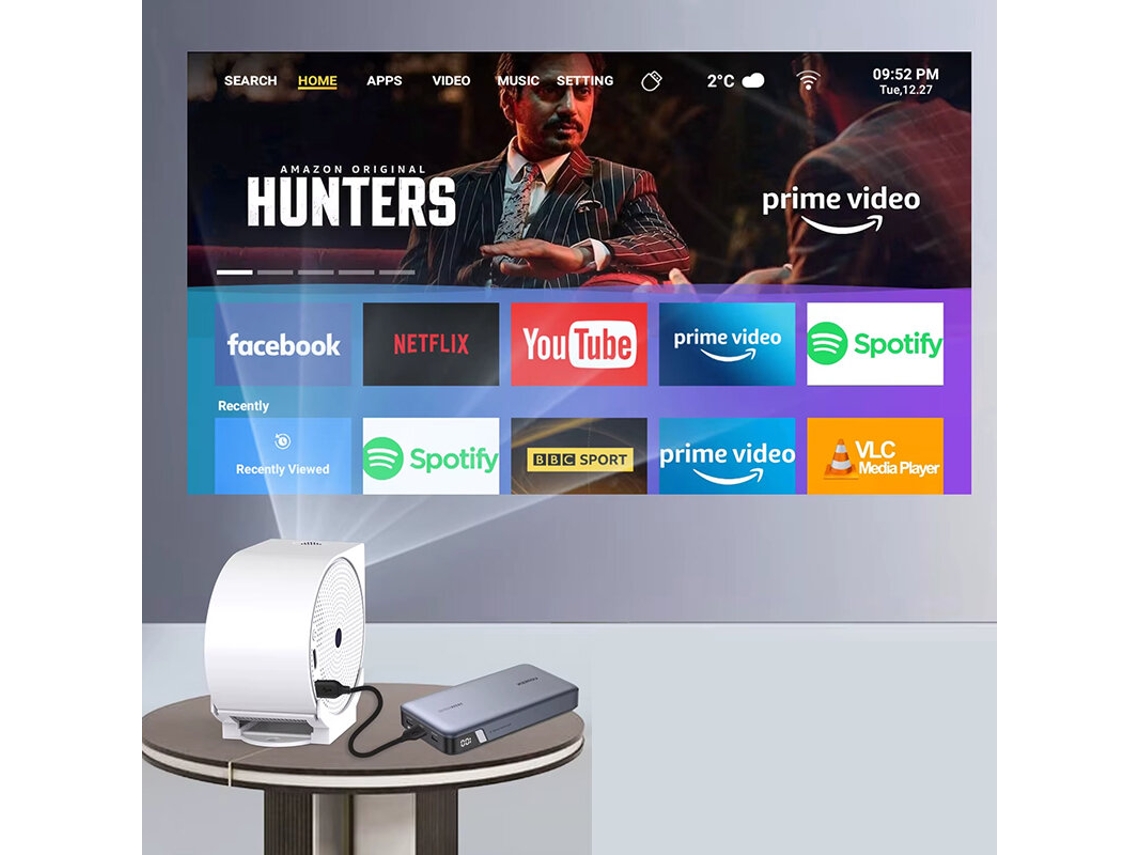 Miniproyector Projestar Snails 4k Compatible Con 400 Ansi, Android 11, Wifi 6, Bluetooth 5.2, Pantalla Giratoria De 350" (270°)