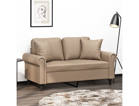 Sofá 2 lugares + almofadas VIDAXL couro artificial cappuccino (120 cm)