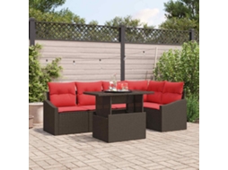 Vidaxl Conjunto De Sofá De Jardim 6 Unid. Marrom E Vermelho Vime Pe