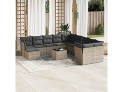 Vidaxl 12 Pcs Conjunto De Sofás Jardim C/ Almofadões Vime Pe Cinzento