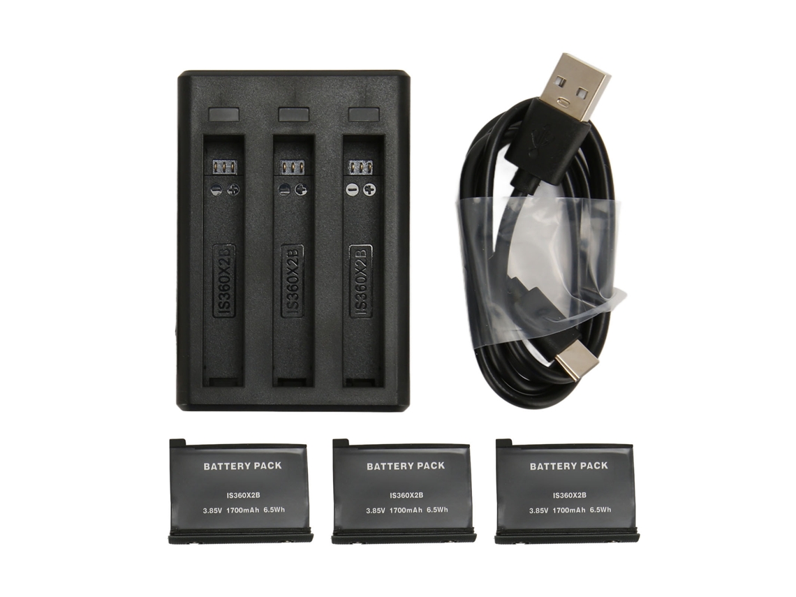 Aetheria carregador Hub 3 Canais e 3 Baterias 1700mah para Insta 360 One X2 com Cabo Type C