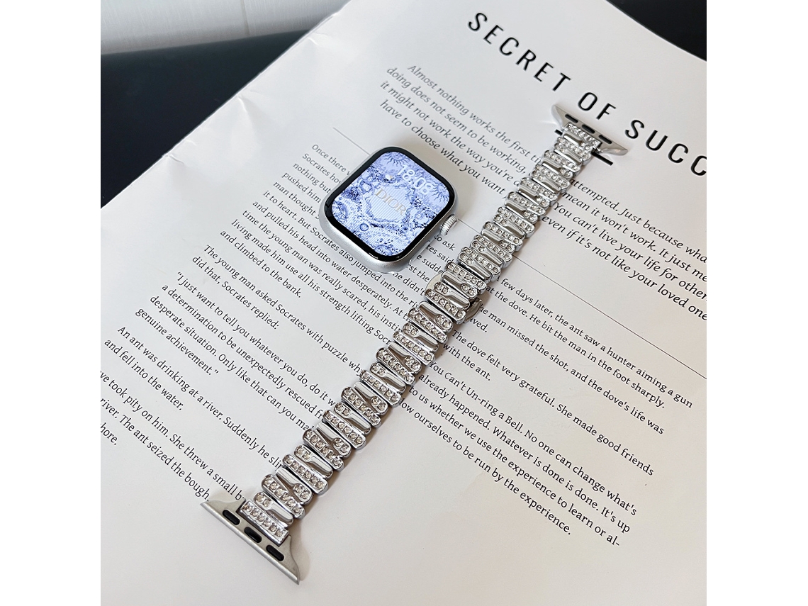 Pulseira Borboleta Irregular em Metal com Diamantes para Apple S10 Ultra, Huawei Watch, 5mi S4 GT6, Preta, 18mm