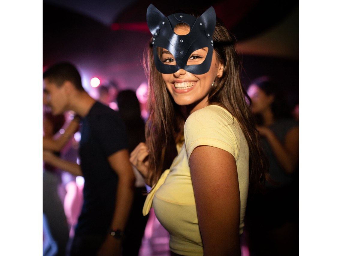 Máscara de couro com caracol, fantasia de gata, Halloween e carnaval LAXISCREED