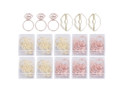 100pcs Clips de Papel Metálicos Forma de Anéis com Diamante Cute para Escritório