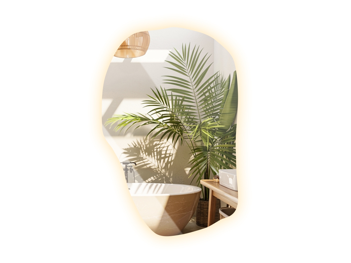 Espelho de parede orgânico sem moldura com LED Espelharte (90x58,5 cm - Luz quente 3000K)