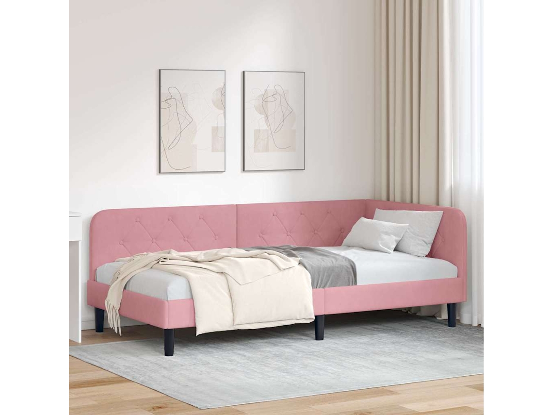Vidaxl Estrutura De Cama De Canto Rosa 100 X 200 Cm Veludo