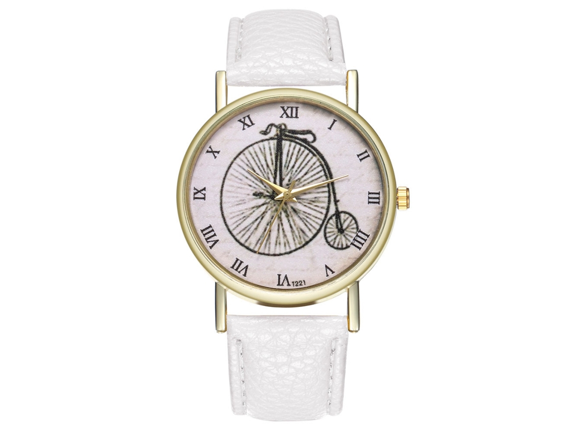 Relógio de quartzo com pulseira de couro PU, mostrador redondo, para casais, moderno (branco)