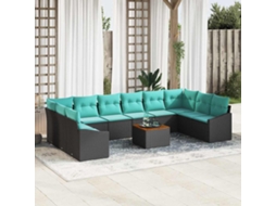 Vidaxl Conjunto de Sofá de Jardim com Almofada 11 Pcs Preto Vime Pe
