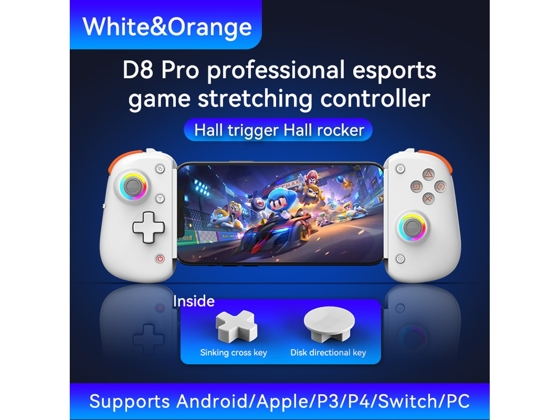 Controlador De Tablet Rgb D8 Pro Sem Fio, Joystick Expansível Bluetooth Compatível Com Switch, Ps3, Ps4, Android E Ios, Branco. Aeuzwr