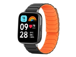 Bracelete Para Redmi Watch 3 Active / Lite - Silicone Magnético Preto E Laranja