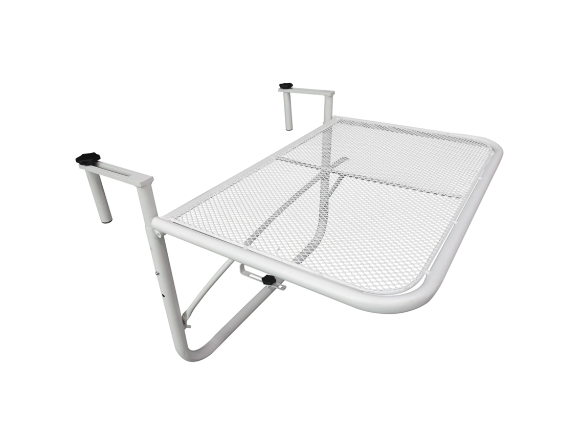 Mesa Suspensa Para Varanda, Altura Ajustável, Quadrada, Para Jardim, Em Metal, Branca, Dimensões: 60x56,5x45 Cm, Adequada Para Pátios E Jardins.