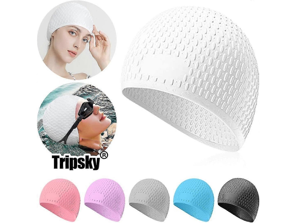 Rebe-gorros De Natação Para Mulheres De Cabelo Longo Impermeáveis De Silicone Duráveis Elásticos Antideslizantes Blanco