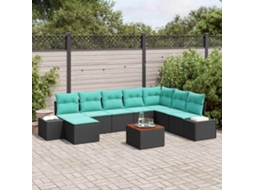 Vidaxl Conjunto De Sofá De Jardim 9 Unid. Preto E Turquesa