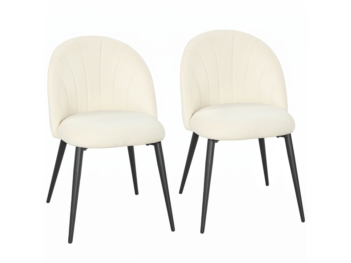 Conjunto De 2 Cadeiras De Jantar Estofadas, 52x55x79cm, Cor Creme, Com Pés De Aço, Sem Braços