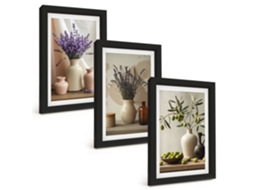 Composição De Quadros Flores De Lavanda, Azeitonas E Pratos Espelharte (3 Peças 20x30 Cm)