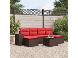 Vidaxl Conjunto De Sofá De Jardim Com 7 Peças E Almofadas Em Rattan Sintético Marrom