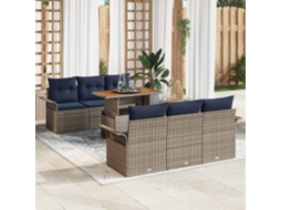 Vidaxl Conjunto De Sofá De Jardim 7 Unid. Cinza E Azul Marinho Vime Pe