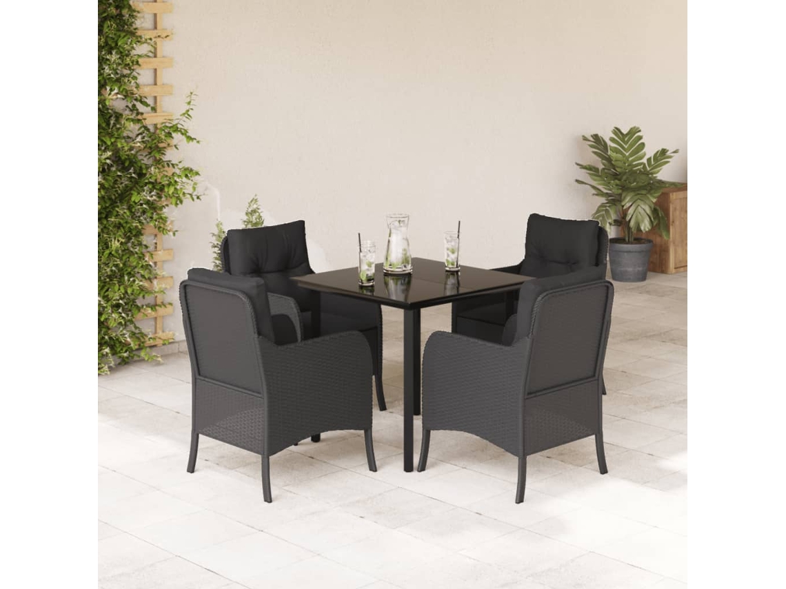 Conjunto 5 Pcs de Jantar P/ Jardim com Almofadões Vime Pe Preto PANGSHIYUAN