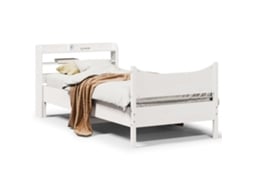 Estrutura De Cama Com Cabeceira 100x200cm Pinho Maciço Branco