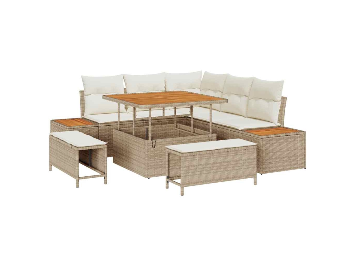 Conjunto 8 Conjunto De Sofá De Jardim Vidaxl Bege Vime Pe (100 X 100 X 71 Cm)