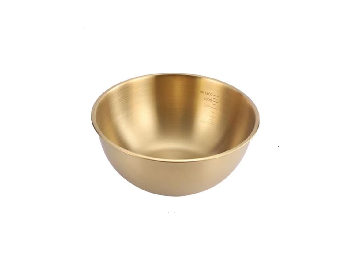 Tigela de Cozinha em Aço Inoxidável , Estilo Coreano, para Salada de Frutas, com Marcações de Nível. MDUG (19 Cm, Dourada)