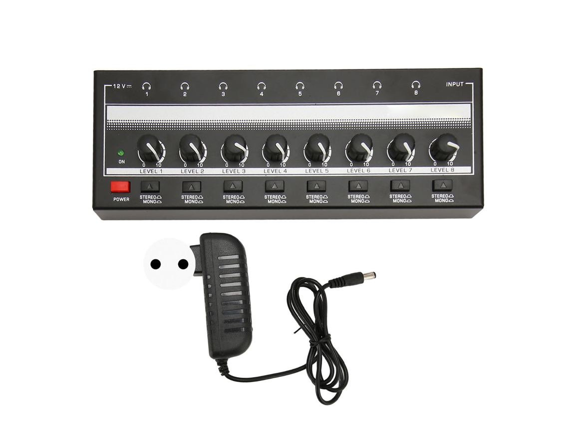 Amplificador Para Fones De Ouvido Estéreo 8 Saídas 1 Entrada Som Claro Compacto Em Metal Para Estúdio Palco 100 240v, Plugue Eu