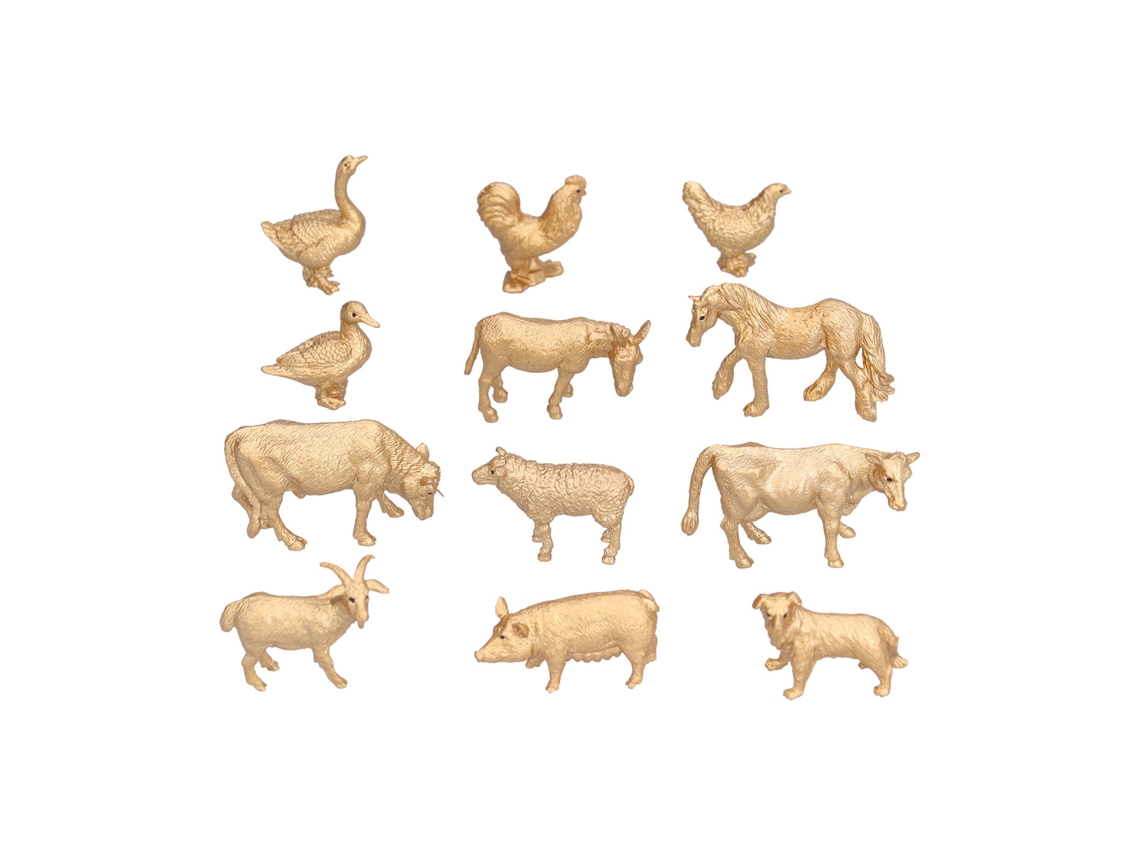 12 Peças De Figuras De Animais De Granja Ouro Brinquedos Plásticos Realistas Galinhas Patos E Cabras