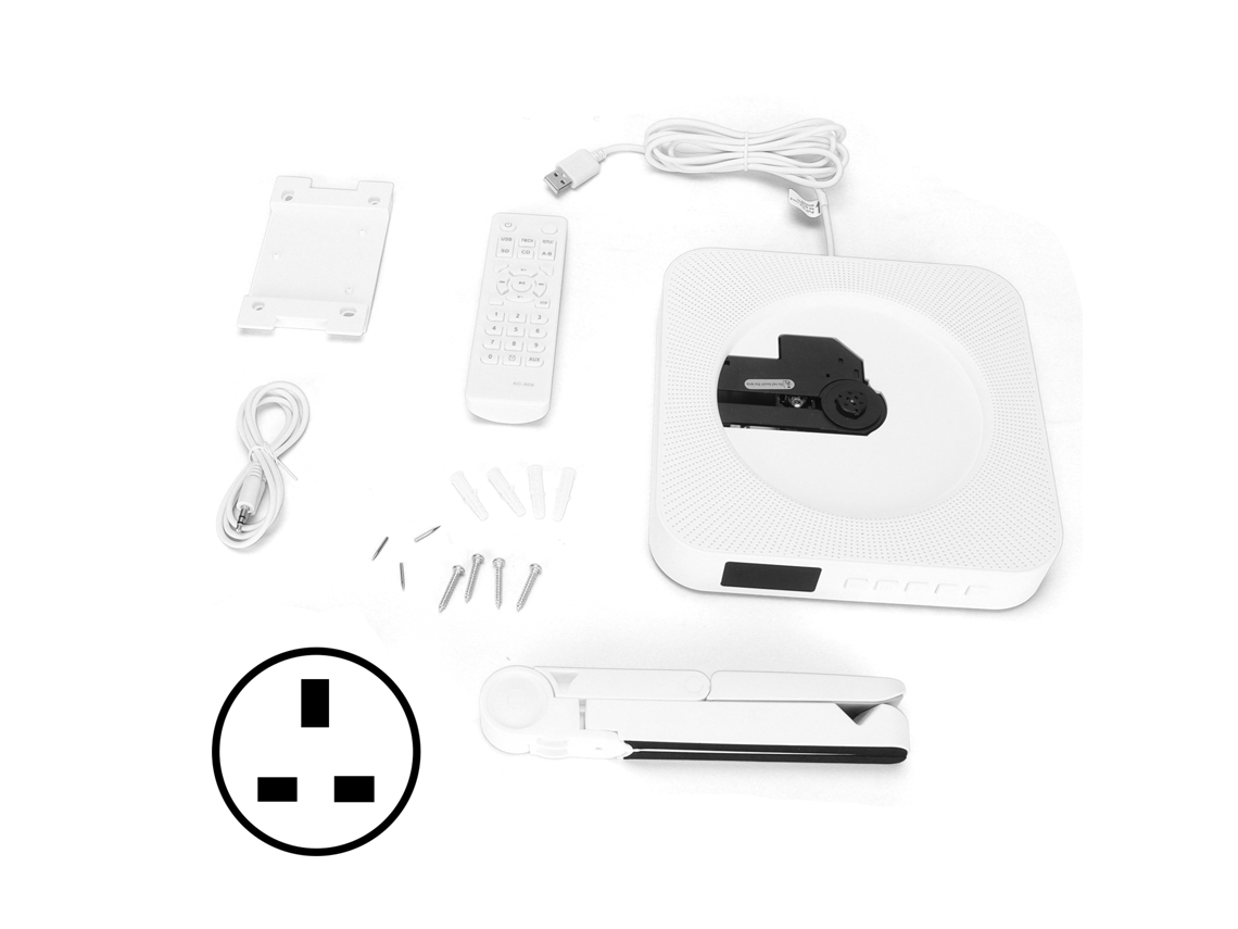 Player de Cd Montado na Parede Portátil com Controle Remoto Bluetooth e Tela Led Uk Kc809