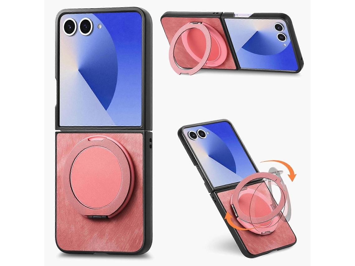 Capa De Celular Retrô Em Couro Com Suporte Giratório Redondo Para Samsung Galaxy Z Flip7 5g