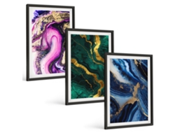 Pinturas Murais Modernas Padrões Abstratos De Rosas, Vegetação Moldura Preta Pinturas De Quarto Espelharte (3 Piezas De 40x60 Cm)