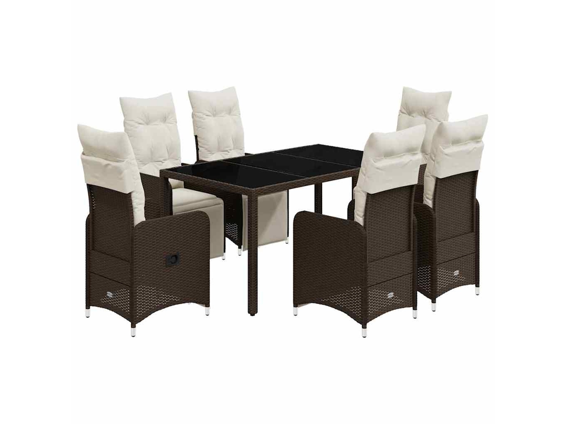 Conjunto de 7 Bistrôs de Jardim com Almofadões Vime Pe Castanho MAISON EXCLUSIVE