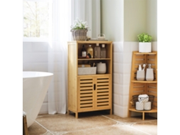 Armário De Banho Em Bambu Com Portas De Ripas, Estilo Rústico, Multiuso E Resistente A Tombos Liptaptyn