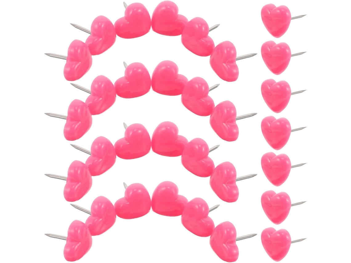 Conjunto De 100 Tachinhas Rosa Em Formato De Coração Para Pendurar Quadros E Decorar Paredes De Cortiça