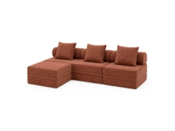 Sofá Modular 3+1+puff Convertível Veludo Listado Terracota SKOFFA
