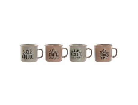 Conjunto de 4 Canecas HOME ESPRIT Azul Cor de Rosa Grés