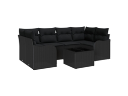 Conjunto 7 Sofá De Jardim Vidaxl Preto Vime Pe (55 X 55 X 37 Cm)