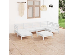 Vidaxl 7 Pcs Conjunto Lounge De Jardim Pinho Maciço Branco
