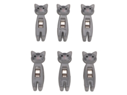 6pcs Clip Para Snacks De Gato Con Mango Antideslizante Clip De Bolsa De Alimentos Gris