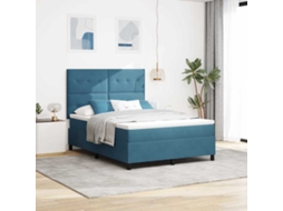 Vidaxl Cama Box Com Cabeceira Azul Escuro 160 X 200 Cm Veludo
