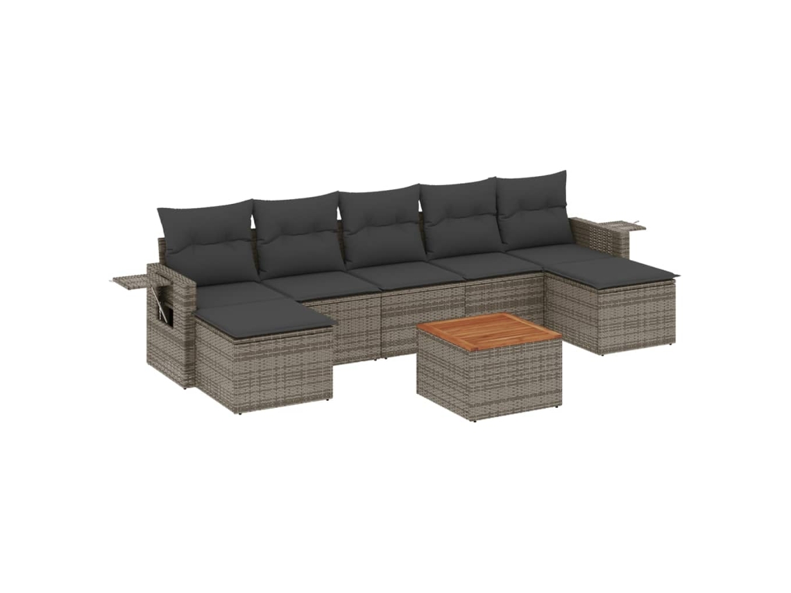 Conjunto de 8 Sofás de Jardim com Almofadões Vime Pe Cinzento MAISON EXCLUSIVE (8 pcs)