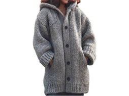 Casaco de lã com capuz, tamanho médio feminino, com botões solidários, ideal para o outono e inverno de 2026.