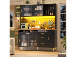 Armário Alto Sala 145×39×171cm Com Iluminação Led E Painel Perfurado Cor Preta Multifunções