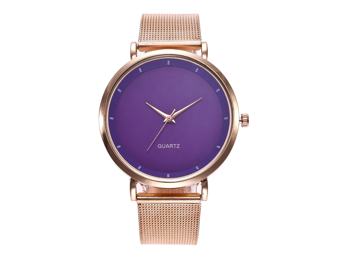 Relógio de Pulso Fashion com Pulseira de Malha e Dial Redondo Quartz Roxo