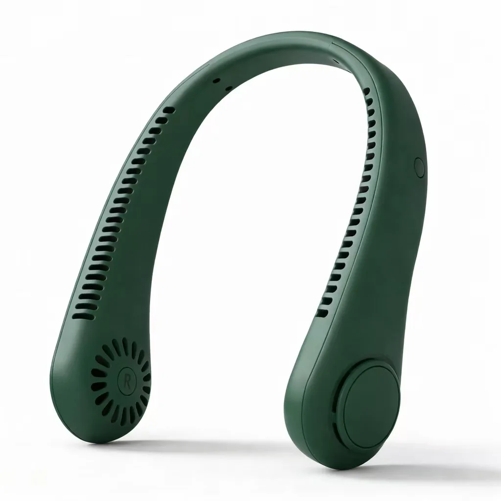 (verde 1800mah) Ventilador De Pescoço Portátil Recarregável Via Usb, Sem Hélices, Ventilador De Resfriamento Para Uso Vestível