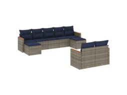 Conjunto de Sofá de Jardim, 9 Peças, Almofadas, Rattan Cinza MAISON EXCLUSIVE