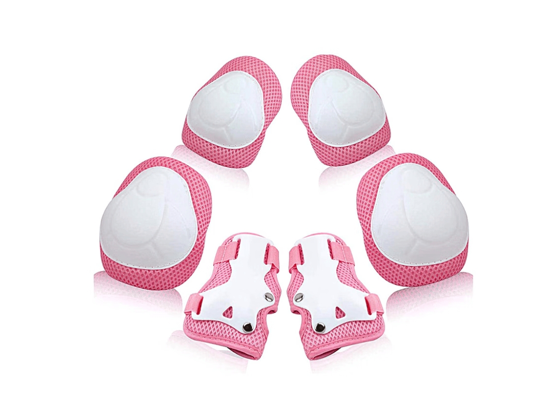 Conjunto de 4 Joelheiras e cotoveleiras com luzes, para ciclismo e trilhas, vermelho