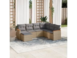 Vidaxl 7 Pcs Conj. Sofás Jardim C/ Almofadões Vime Pe Bege Misturado